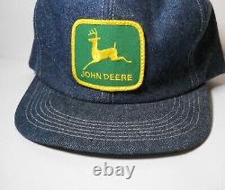 Vtg John Deere Patch K Products All Denim Tall Snapback Hat Trucker Cap USA Made