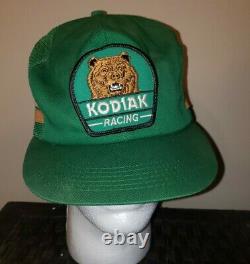 Vtg Kodiak Racing 3 Stripe Patch Snapback Trucker Hat Cap 80s K Products Rusty