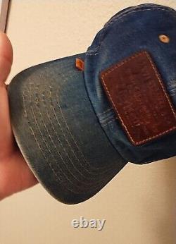 Vtg Levi Strauss Denim Cap Leather Patch Orange Tab Hat Snapback Trucker