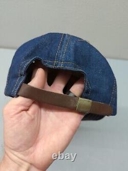 Vtg Levi Strauss Denim Leather Patch Strap Red Tab Trucker Snapback Hat Cap