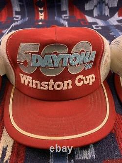 Vtg NASCAR Winston Cup Daytona 500 Set of Snapback Hat Cap Racing Trucker 80s