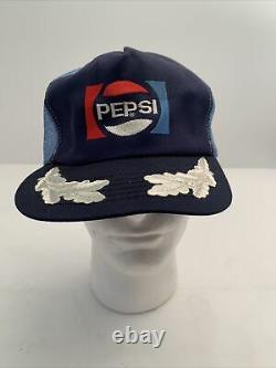Vtg New Pepsi Cola Snap Back Mesh Trucker Hat Cap RARE White Leaf Inlay On Bill