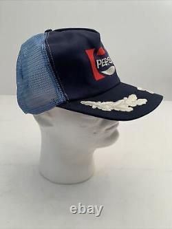 Vtg New Pepsi Cola Snap Back Mesh Trucker Hat Cap RARE White Leaf Inlay On Bill