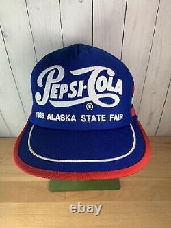Vtg PEPSI COLA 3 Stripe Snapback Trucker Hat Cap 1988 Alaska State Fair UNUSED