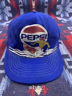 Vtg Pepsi Cola Surfing Surfer Themed Trucker Cap Snapback Hat Mesh 80s 90s USA
