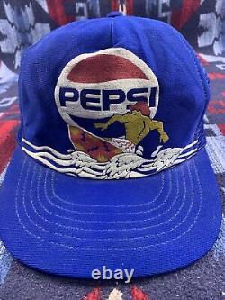 Vtg Pepsi Cola Surfing Surfer Themed Trucker Cap Snapback Hat Mesh 80s 90s USA