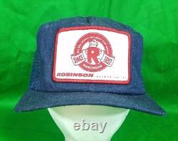Vtg Robinson Industries Denim Hat w Patch USA Made Snapback Trucker Mesh Cap