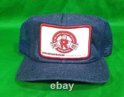 Vtg Robinson Industries Denim Hat w Patch USA Made Snapback Trucker Mesh Cap