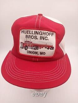 Vtg Snapback K Products Huellinghoff Bros Red Trucker Hat Mesh Snapback Cap