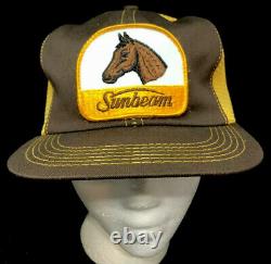 Vtg Sunbeam Mesh Trucker Hat SnapBack Patch Horse Clippers Logo K Brand Cap Farm
