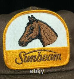 Vtg Sunbeam Mesh Trucker Hat SnapBack Patch Horse Clippers Logo K Brand Cap Farm