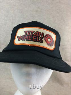 Vtg Titan Wheels Hat Mesh Snapback Trucker Cap Patch Vintage Black
