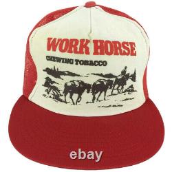 Vtg Work Horse Chewing Tobacco Hat Logo Mesh Foam Snap Back Trucker Farmer Cap