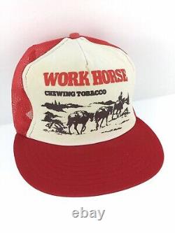 Vtg Work Horse Chewing Tobacco Hat Logo Mesh Foam Snap Back Trucker Farmer Cap