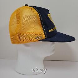 WWF World Wrestling Federation Trucker Snapback Hat Cap Blue Yellow Vintage