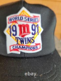 World series minnesota twins 1991 90s 80s Flat Vtg Trucker Snapback Hat Cap