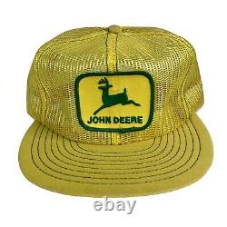 Casquette Vtg John Deere Trucker Snapback Patch Hat Cap USA Louisville Mfg Co Jaune années 80