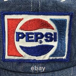 Casquette Vtg Pepsi Cola Patch Denim Snapback Trucker Hat Fabriqué Aux États-unis Soda Pop LL
