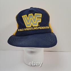 Casquette WWF World Wrestling Federation Trucker Snapback Bleu Jaune Vintage