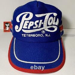 Casquette camionneur Vintage PEPSI Snapback Made in USA Blue 3 Stripe Three NJ