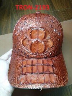 Casquette de baseball en cuir d'alligator marron pour homme, casquette de camionneur en crocodile taille L, fabriquée à la main