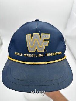 Casquette de camionneur Vintage WWF World Wrestling Federation bleue et jaune des années 80