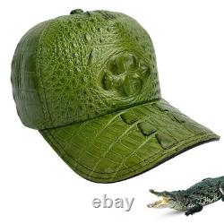 Casquette de camionneur en cuir véritable de crocodile vert pour homme, casquette à visière en cuir d'alligator avec fermeture snapback