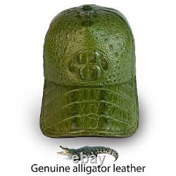 Casquette de camionneur en cuir véritable de crocodile vert pour homme, casquette à visière en cuir d'alligator avec fermeture snapback