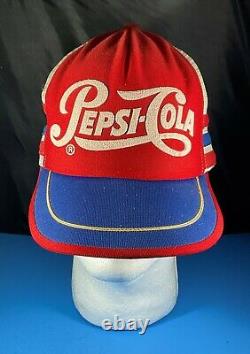 Chapeau Pepsi Cola Trucker Red White Blue 3 Stripe Made In USA Vintage Retro