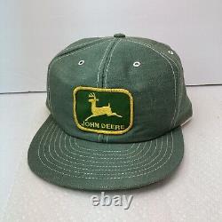 Chapeau de camionneur John Deere en denim vert vintage rare avec fermeture à pression, fabriqué aux États-Unis à Louisville.