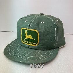 Chapeau de camionneur John Deere en denim vert vintage rare avec fermeture à pression, fabriqué aux États-Unis à Louisville.
