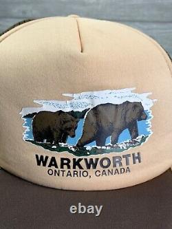 Chapeau de camionneur Vintage Grizzly à trois bandes de Warkworth Ontario Canada des années 80