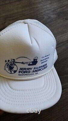Chapeau de camionneur Vintage JERRY FARMER FORD MERCURY des années 1980 Blanc Mesh Snapback Cap CD