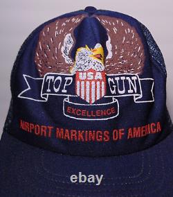 Chapeau de camionneur Vintage des années 70 et 80 avec filet d'aigle Top Gun de l'aéroport, ajustable à pression, fabriqué aux États-Unis.
