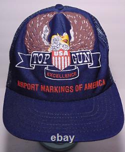 Chapeau de camionneur Vintage des années 70 et 80 avec filet d'aigle Top Gun de l'aéroport, ajustable à pression, fabriqué aux États-Unis.