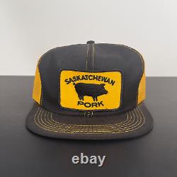 Chapeau de camionneur Vintage en patch marron de porc de la Saskatchewan pré-possédé, casquette Snapback de marque K