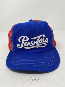Chapeau de camionneur à visière plate rare et vintage PEPSI-COLA bloc de couleurs des années 80