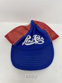 Chapeau de camionneur à visière plate rare et vintage PEPSI-COLA bloc de couleurs des années 80