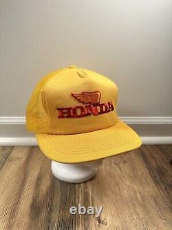 Chapeau de camionneur en maille jaune des motos Honda vintage des États-Unis des années 1970 et 1980 - Rare