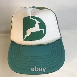 Chapeau de camionneur en maille rare Vintage John Deere des années 80 avec grand logo T.I. Taiwan Snapback Cap.