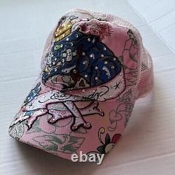 Chapeau de camionneur rose Ed Hardy années 2000 à strass SnapBack Y2K casquette pour femmes avec panthère scintillante