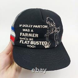 Chapeau de camionneur vintage à 3 bandes avec logo Dolly Parton, style fermier, ajustable à pression, fabriqué aux États-Unis.