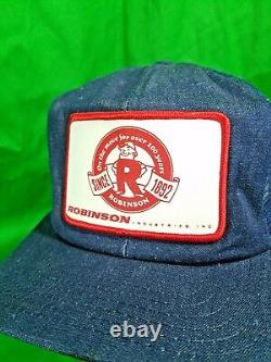 Chapeau en denim Vtg Robinson Industries avec patch, fabriqué aux États-Unis, casquette de camionneur à bouton-pression en maille