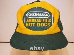 Chapeau snapback de camionneur Cher-Make Lambeau Field Hot Dogs des années 70 et 80 rares et vintage