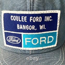 Ford Patch Light Denim Snapback Trucker Hat Cap USA Concessionnaire Farm Vintage Wisc