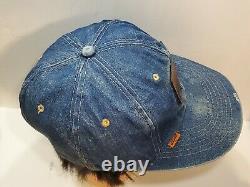 Levis Denim Trucker’s Hat Cap Dark Leather Patch Orange Tab Snapback Vtg Rare