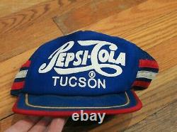 Lot 2 Vintage Made In USA 3 Stripe Pepsi Cola Tucson Az Trucker Hat Casquette De Baseball