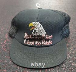 Motorcycle Biker USA Eagle Snapback USA Made Trucker Black Cap Hat 80s Excellent
