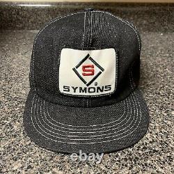 New Vintage 80s Symons Béton USA Black Denim K Prod Chapeau De Camionneur Snapback