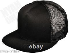 Nouveau Black Trucker Cap Plain Mesh Baseball Snapback Fitted Flat Peak Hat